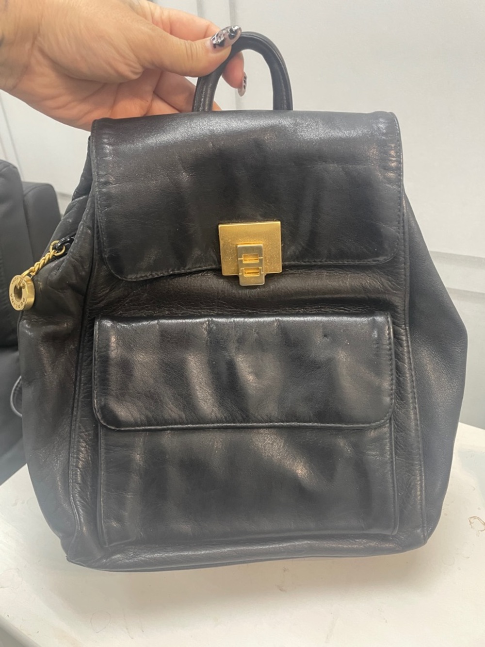 Perlina Black Leather Backpack with Gold Hardware